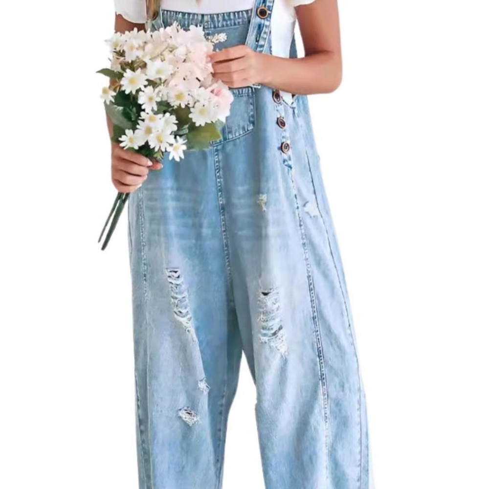 Light Blue Distressed Denim Overalls for Women XL/ XXL New/Unworn